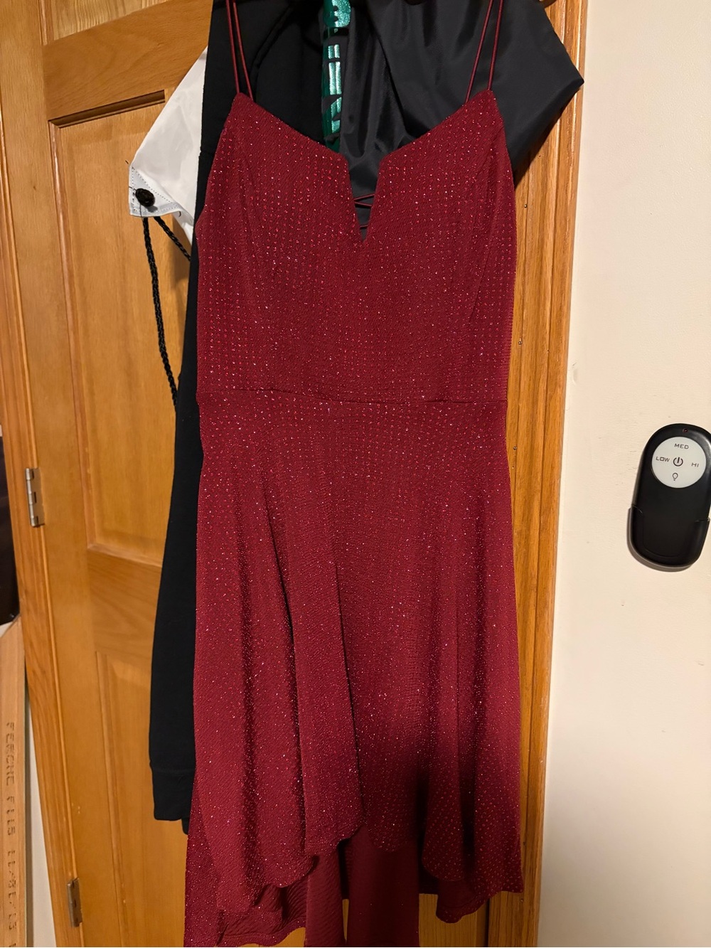 City Studio Burgundy Sparkle High-Low Spaghetti Strap Dress